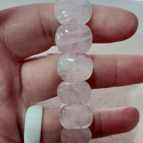 Rose Quartz oval stone stretchy bracelet - Picture 3 of 3